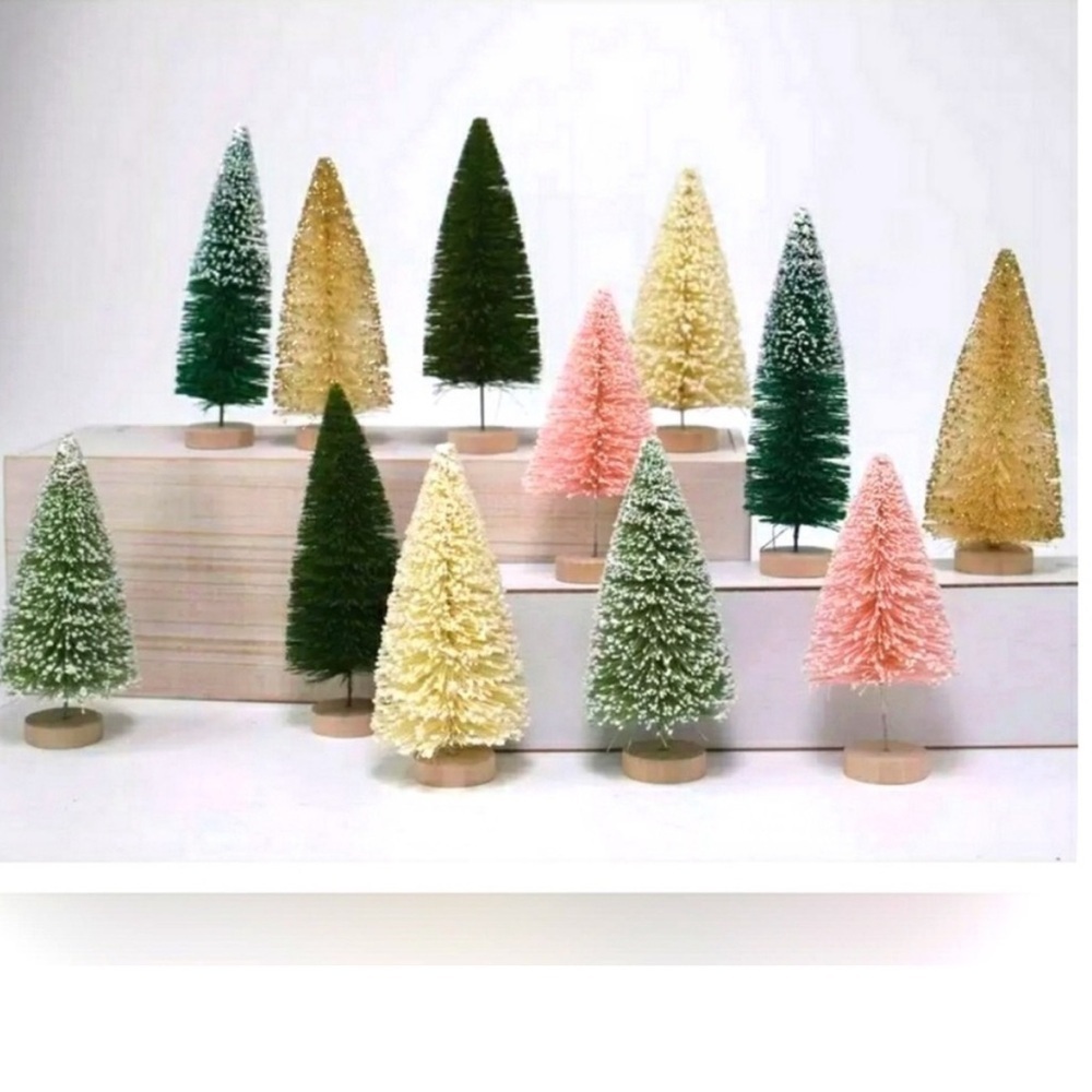 12ct Small Glitter Bottlebrush Trees NEW Pink Gold Glitter Green Christmas